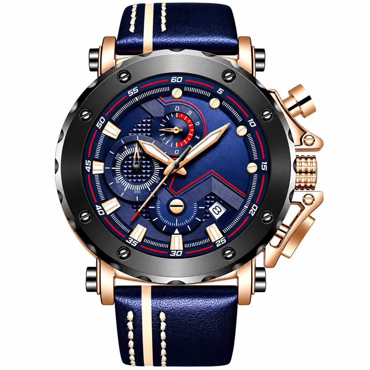 Classic leather chronograph watch