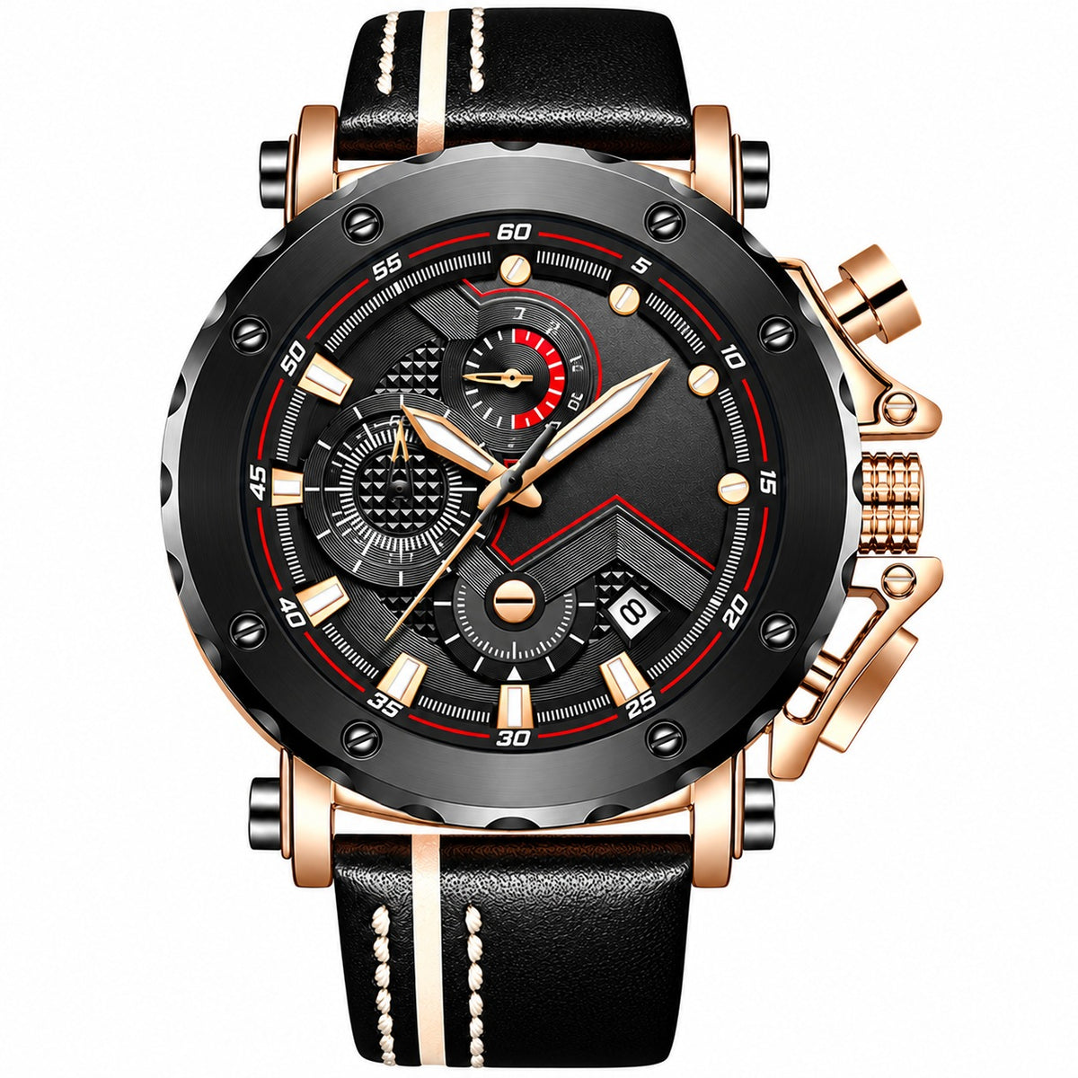 Classic leather chronograph watch