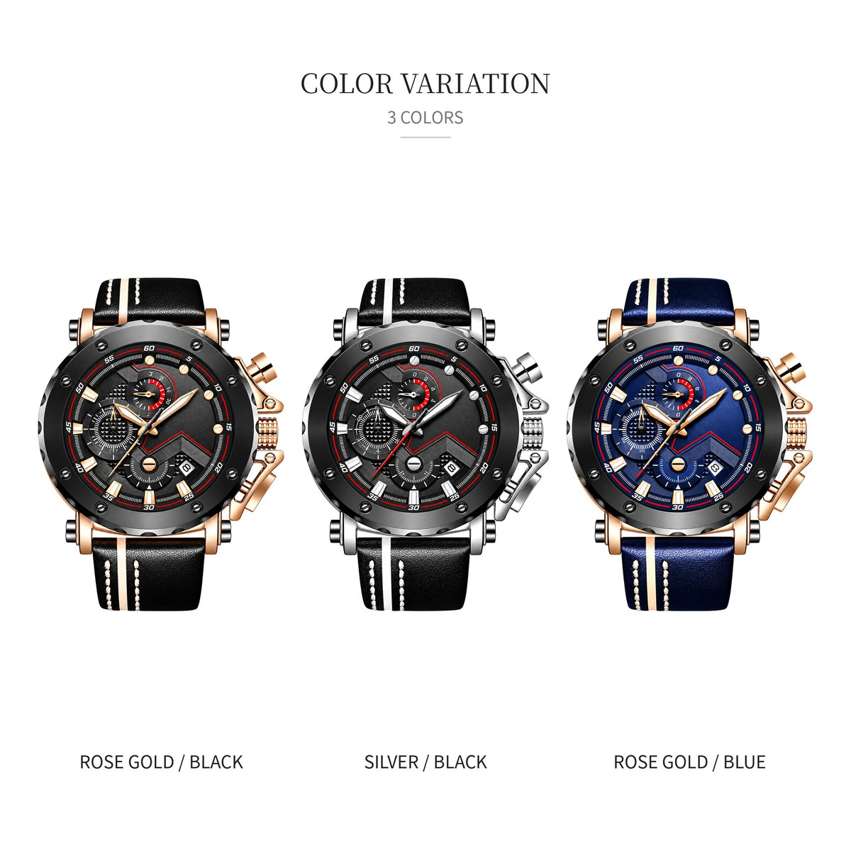 Classic leather chronograph watch